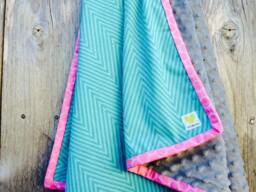 Chevron Baby Blanket - Turquoise, Pink, & Grey Minky