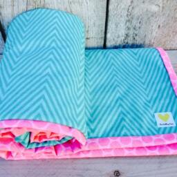 Chevron Baby Blanket - Turquoise, Pink, & Grey Minky - thumbnail 4
