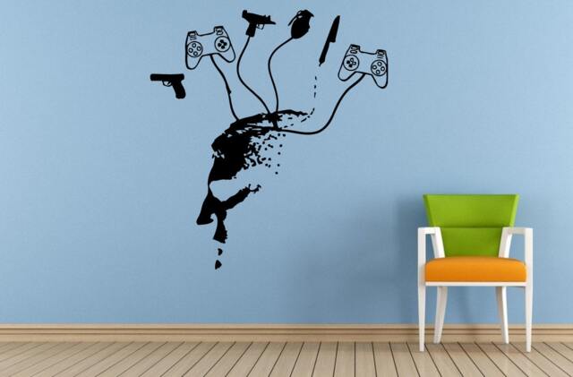 Play Game Video Games Button Over Controller Joystick Consul Room Brain Mind Wall Vinyl Mural Art Decor Decal Sticker L1642 - image 1