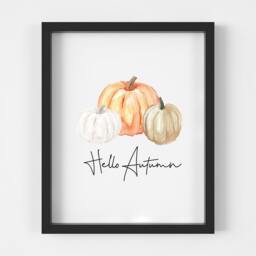 Watercolour Pumpkin Trio Print Hello Autumn Wall Art - Unframed - thumbnail 3