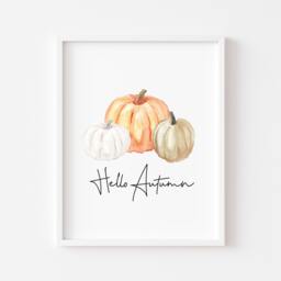 Watercolour Pumpkin Trio Print Hello Autumn Wall Art - Unframed - thumbnail 1