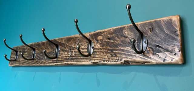 Handmade Rustic Distressed Coat Rack in Wax Finishes, Dark Oak, Walnut, Teak, Pine & More - image 1