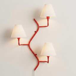 Wall Light - Modern Red Triple Arm Sconce, Luxury Branch Style Lighting Fixture, Contemporary Designer Bedroom & Living Room Lamp - thumbnail 3
