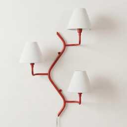 Wall Light - Modern Red Triple Arm Sconce, Luxury Branch Style Lighting Fixture, Contemporary Designer Bedroom & Living Room Lamp - thumbnail 2