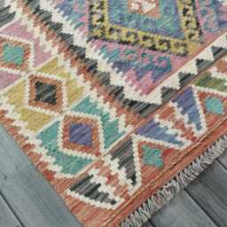 Multicolour Kilim Rug, Handmade Artisan Afghan Turkish Persian Navajo Scandinavian Bohemian Flatweave Natural Wool Rug 150x95 cm - thumbnail 3