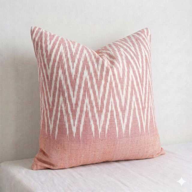 Organic Ikat Pillow Cover, Brown Natural Dye Handwoven Cushion, 20x20 - image 1
