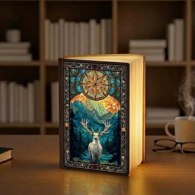 stained Glass Book Lamp, Fantasy Night Light, Cozy Glow Library Foldable Gift For Lovers - image 1