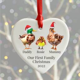 Personalised Duck Family Christmas Ornament Heart Ceramic Tree Bauble - thumbnail 1