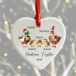 Personalised Duck Family Christmas Ornament Heart Ceramic Tree Bauble - thumbnail 3