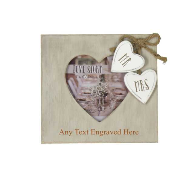 Personalised Engraved Love Heart Shaped Photo Frame Mr & Mrs 4 - image 1