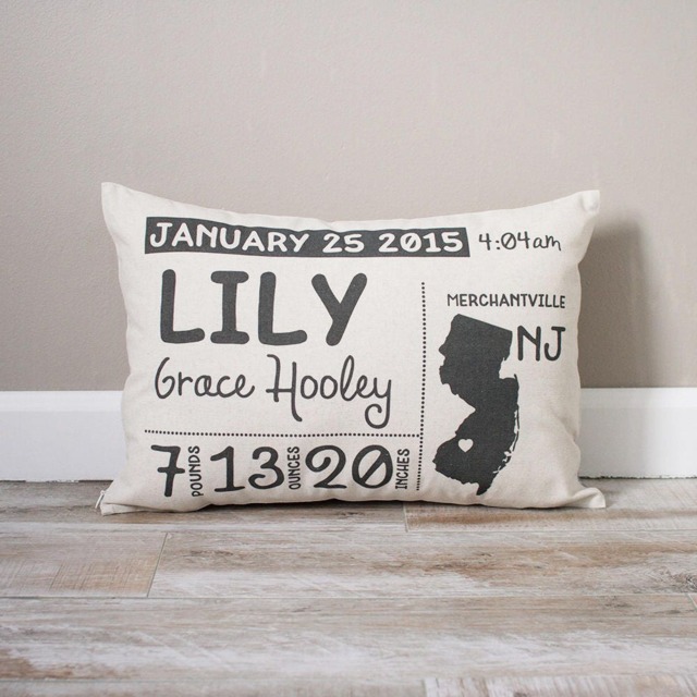 Birth Announcement Pillow, Personalized Baby Stats New Gift, Gift For Mom, Mom - image 1