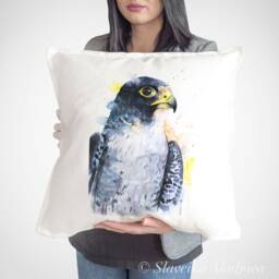 Peregrine Falcon Throw Pillow Cover By Slaveika Aladjova, Cushion Cover, Decorative Pillow Cover, Animal Art, Watercolor Pillow, Christmas - thumbnail 1