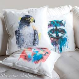 Peregrine Falcon Throw Pillow Cover By Slaveika Aladjova, Cushion Cover, Decorative Pillow Cover, Animal Art, Watercolor Pillow, Christmas - thumbnail 2