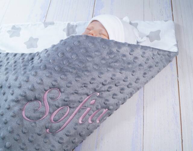 Two-Layer Baby Blanket With Name Cotton 75 X 100 cm Filling Grey - Stars - 900108 - image 1