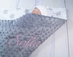 Two-Layer Baby Blanket With Name Cotton 75 X 100 cm Filling Grey - Stars - 900108