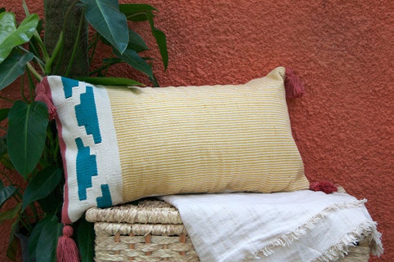 Plateau Lumbar Handmade Kilim Pillow Cover Pastel Throw Pillow Cotton 20x20 26x26 Woven Pillowcases Mothers Day Gift Coral Pink Yellow