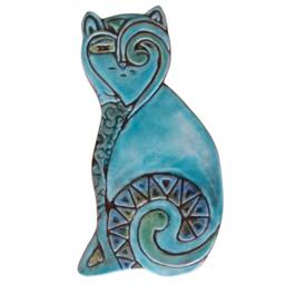Cat Wall Hangings, Ceramic Cats, Decor, Art, Pair Of Cats-Plain, Textured Tiles For Walls, Artistic Tile, 26cm Turquoise - thumbnail 4
