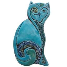 Cat Wall Hangings, Ceramic Cats, Decor, Art, Pair Of Cats-Plain, Textured Tiles For Walls, Artistic Tile, 26cm Turquoise - thumbnail 3