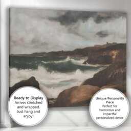 stormy Coastal Cliffs Crashing Ocean Waves Moody Seascape Traditional Landscape Canvas Wall Art Print Decor Picture Ready To Hang - thumbnail 3