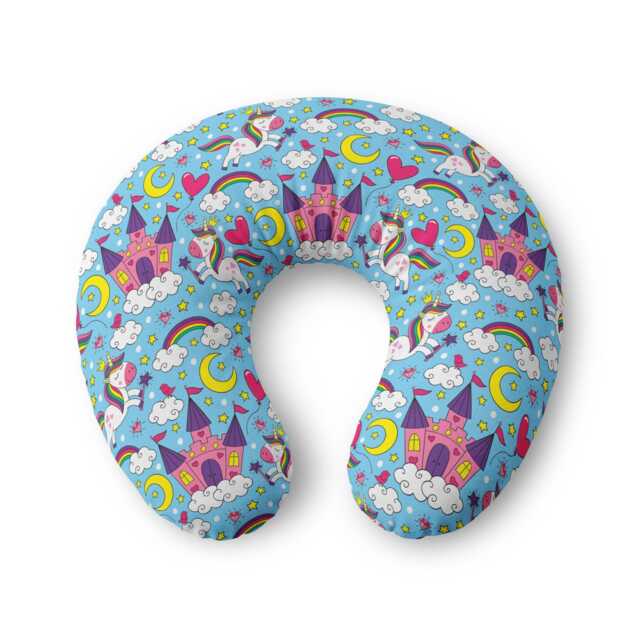 Unicorn Castle Nursing Pillow Cover - Rainbow Moon Hearts Clouds - image 1