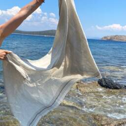 Linen Beach Towel, Boho Beach Throw, Linen Organic Blanket Turkish Striped Towel With Strap Carrier - thumbnail 4