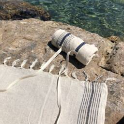 Linen Beach Towel, Boho Beach Throw, Linen Organic Blanket Turkish Striped Towel With Strap Carrier - thumbnail 2