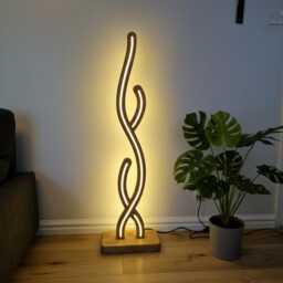 Oak Wooden Floor Led Lamp - Modern Minimalist Standing Scandinavian Corner Light Handmade Lighting - thumbnail 4