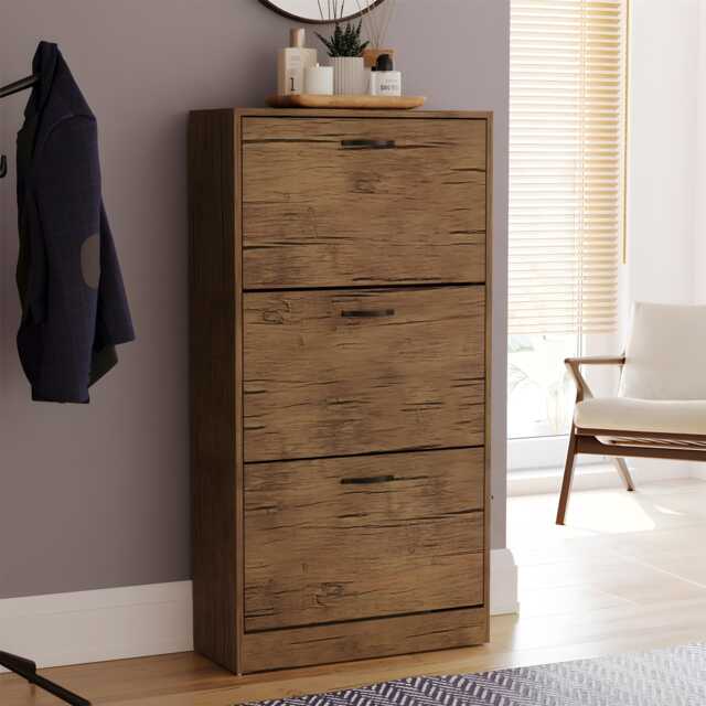 3 Drawer Wooden Shoe Storage Cabinet Organizer H118cm L60cm W24cm D24cm Cupboard - image 1