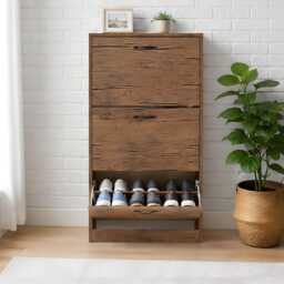3 Drawer Wooden Shoe Storage Cabinet Organizer H118cm L60cm W24cm D24cm Cupboard - thumbnail 3