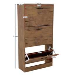 3 Drawer Wooden Shoe Storage Cabinet Organizer H118cm L60cm W24cm D24cm Cupboard - thumbnail 4