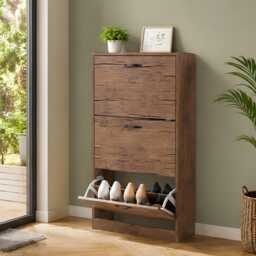 3 Drawer Wooden Shoe Storage Cabinet Organizer H118cm L60cm W24cm D24cm Cupboard - thumbnail 2