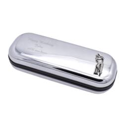 Cricket Player Design Personalised Engraved Chromed Pen Case Box - thumbnail 2