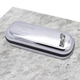 Cricket Player Design Personalised Engraved Chromed Pen Case Box
