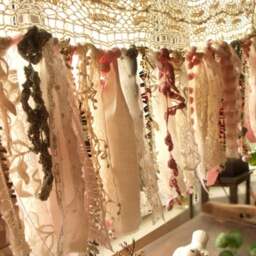 Pink Shabby Chic Lace Garland Curtain Boho Nursery Decor, Sequin Sparkle - thumbnail 3