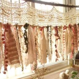 Pink Shabby Chic Lace Garland Curtain Boho Nursery Decor, Sequin Sparkle - thumbnail 2