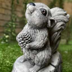 Concrete Charming Squirrel Sculpture Stone Woodland With Pinecone Figurine Outdoor Bumpy Decoration Nature Lover Gift Yard Art - thumbnail 2