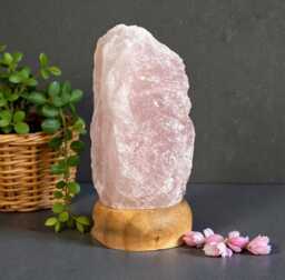 Rose Quartz Crystal Lamp - 1.4Kg-1.8Kg On Wooden Stand, E14 Led Bulb & Mains Plug