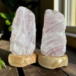 Rose Quartz Crystal Lamp - 1.4Kg-1.8Kg On Wooden Stand, E14 Led Bulb & Mains Plug - thumbnail 3