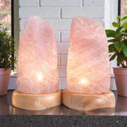 Rose Quartz Crystal Lamp - 1.4Kg-1.8Kg On Wooden Stand, E14 Led Bulb & Mains Plug - thumbnail 2