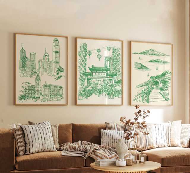 Set Of 3 Hong Kong Posters, Asia City Wall Art, Skyline Print Set, Modern Travel Artwork, Urban Home Decor, Night Cityscape Style - image 1
