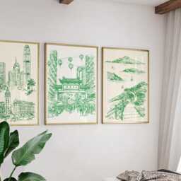 Set Of 3 Hong Kong Posters, Asia City Wall Art, Skyline Print Set, Modern Travel Artwork, Urban Home Decor, Night Cityscape Style - thumbnail 4