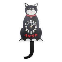 Black Cat Personalised Wooden Pendulum Children's Clock - thumbnail 3