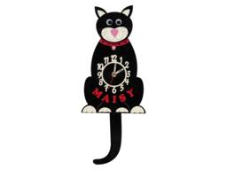 Black Cat Personalised Wooden Pendulum Children's Clock - thumbnail 1