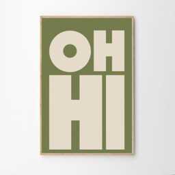 Green Oh Hi Quote Poster, Trendy Wall Art, Typography Aesthetic Decor, Retro Home Printed Gift - thumbnail 2