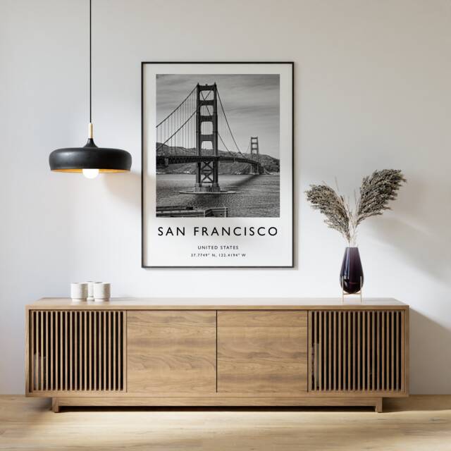 Golden Gate Bridge Photo Print San Francisco Black & White Travel Wall Art - image 1