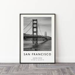Golden Gate Bridge Photo Print San Francisco Black & White Travel Wall Art - thumbnail 2