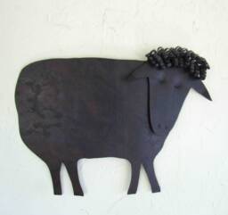 Recycled Metal Sheep Wall Decor Folk Art Barnyard Animal - 10x13 - thumbnail 1
