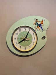 Mid Century Jadeite Green Atomic Wall Clock Rockabilly Dancers