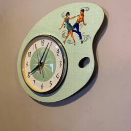 Mid Century Jadeite Green Atomic Wall Clock Rockabilly Dancers - thumbnail 3