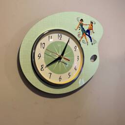 Mid Century Jadeite Green Atomic Wall Clock Rockabilly Dancers - thumbnail 2